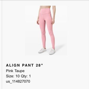 Align Size 10 pink taupe 28” leggings